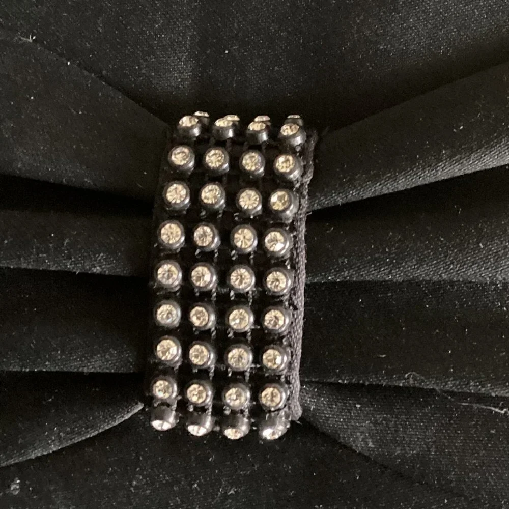 RR Rizman Ruzaini Black Satin Evening Purse Clutch Shoulder Bag Rhinestones 159N